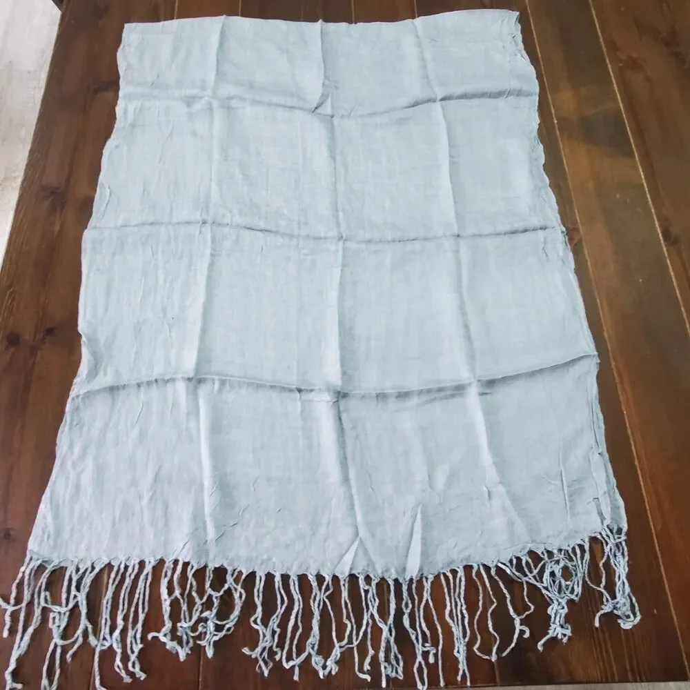 Altare Pashmina Scarf Shawl Wrap Solid Light Gray Lightweight Fringe 22x70